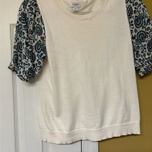 J. Crew Cream Blouse with Blue Paisley Sleeves